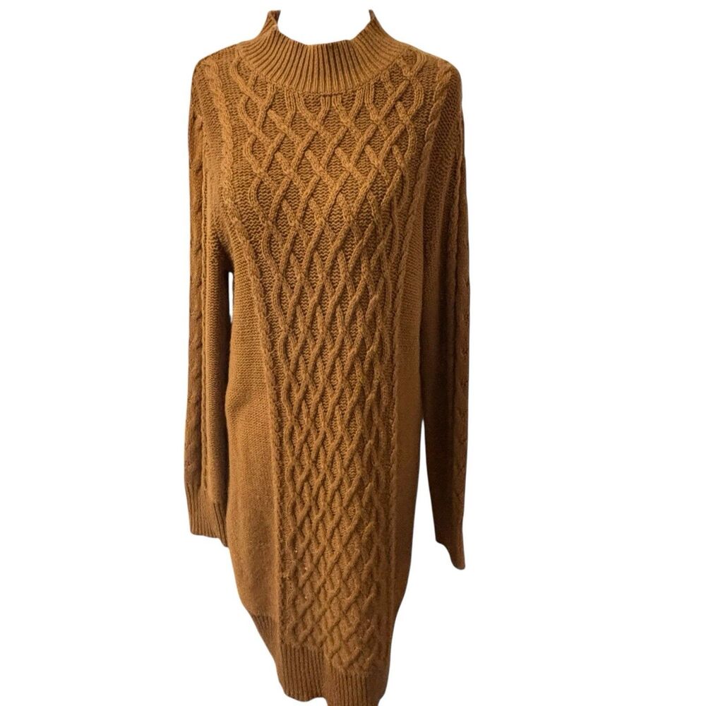 Old Navy Brown Cozy Chunky Cable Knit Midi Sweater Dress L Winter Cabincore Boho